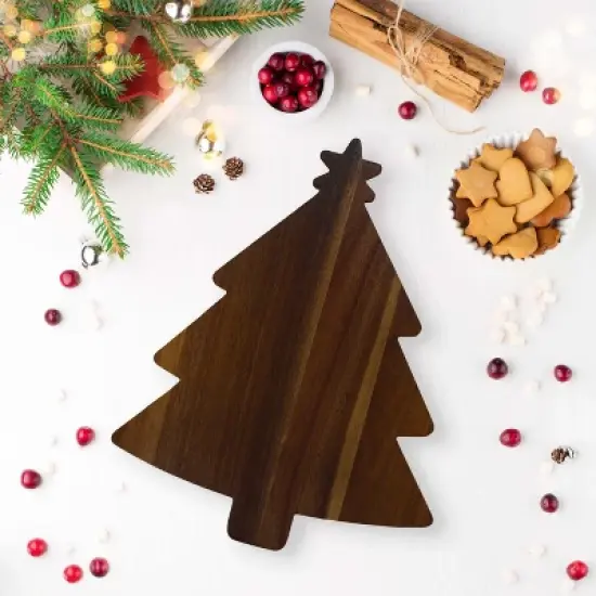Slickblue Christmas Tree Shaped Acacia Wood Board 12.75"x16" - Holiday Appetizer Tray & Kitchen Gift image {1}