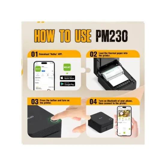 Nelko PM230 Portable Bluetooth Sticker Printer Black with 2pk 54mmx3.5m White Rolls image {4}