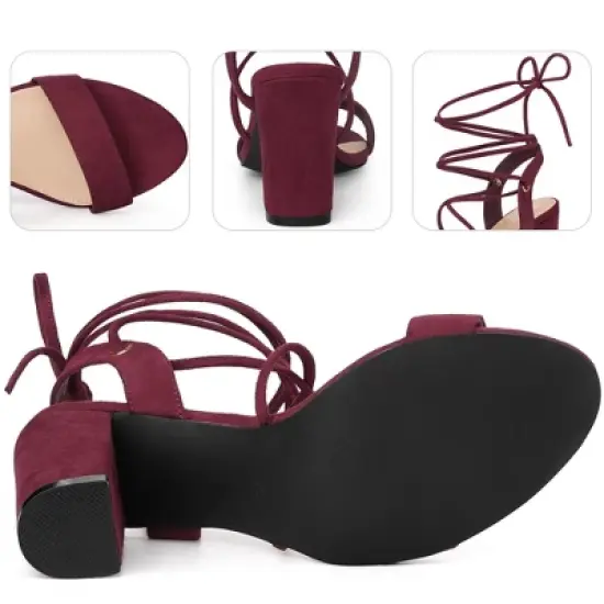 Perphy Lace Up Slingback Block High Heels Sandals for Women image {2}