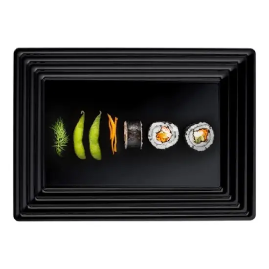 Smarty Had A Party 9" x 13" Black Rectangular Plastic Serving Trays - 24 pcs image {5}