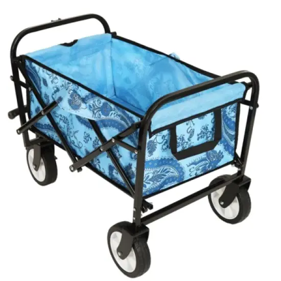 DSVIMOY Colorful Collapsible Foldable Wagon Cart, Beach Wagon, Utility Wagon Grocery for Cart Camping Shopping, Flower Blue, 25.98"*17.32"*37.4" image {1}