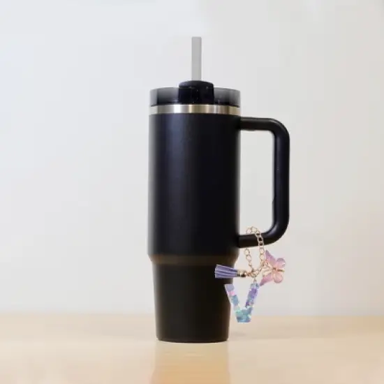 Unique Bargains Heart Sequin Letter V Butterfly Tassel Water Cup Pendant Purple 1 Pc image {2}