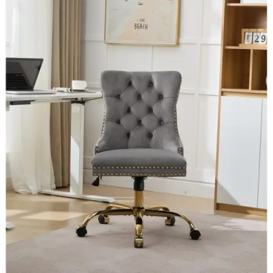Grungis Velvet Swivel Office Chair with Universal Wheels,Button Tufted Gaming Chairs with Adjustable Height,Modern Computer Chair for Office image {1}