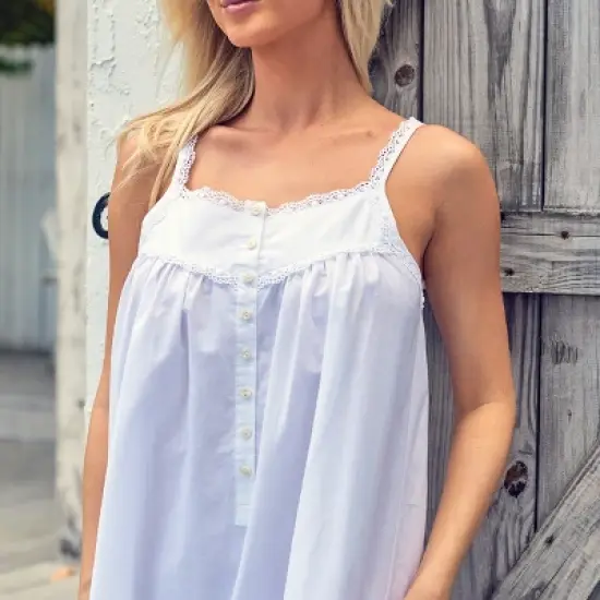 Women's Cotton Victorian Nightgown, Cecilia Sleeveless Lace Trimmed Button Up Long Vintage Night Dress Gown image {4}