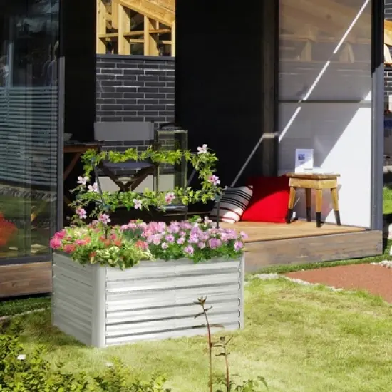 Outsunny Raised Garden Bed, Galvanized Elevated Planter Box with 2 Trellis Tomato Cages, Reinforcing Rods, 4' x 3' x 2', Silver image {2}