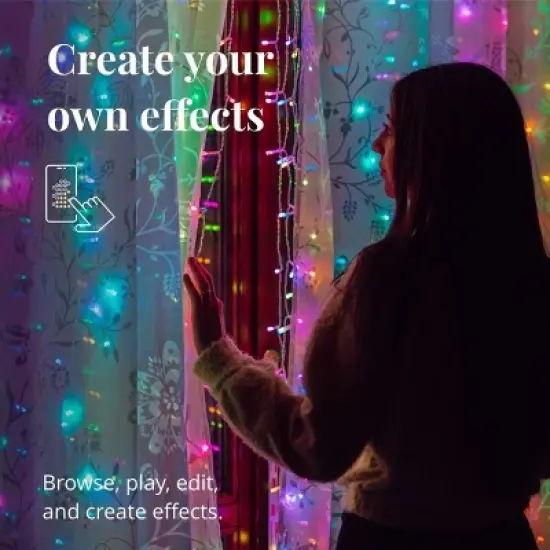 Twinkly Curtain App-Controlled LED Christmas Lights with 210 RGB+W (16 Million Colors + Warm White) LEDs. 5 by 7 feet. Clear Wire image {3}
