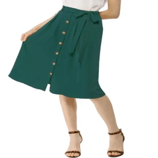 Allegra K Women's Button Front Casual High Waist Belted Midi Flare Skirt image {3}