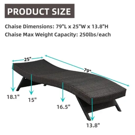 Probe Hues 2 PCS Wicker Patio Lounge Chair with 5-Ajustable Backrest and Pillow image {5}