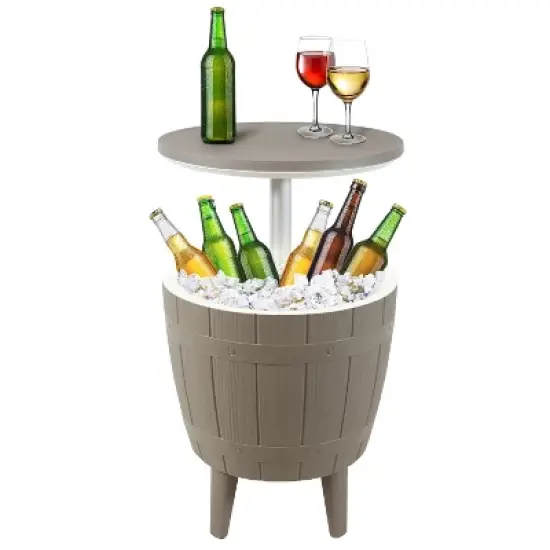 Sunnydaze Faux Wood Design Patio Bar Cooler Table with Height-Adjustable Tabletop - Driftwood image {8}