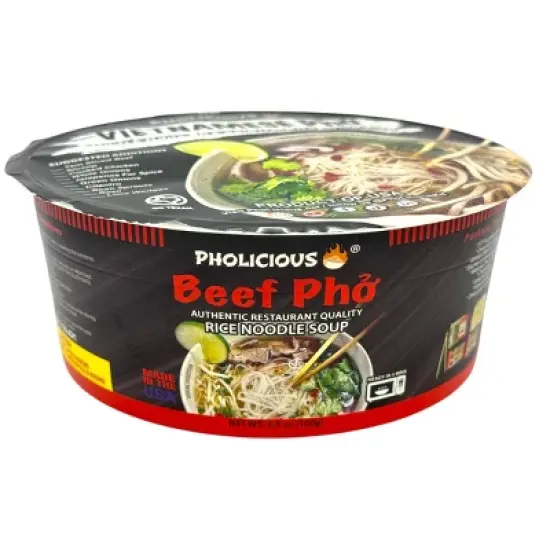 Pho, Beef, Pholicious Authentic Instant Pho , Vietnamese Rice Noodle Soup, 4 pack / 3.6 Ounce Bowls, Ramen Alternative & Fresh Ingredients image {10}