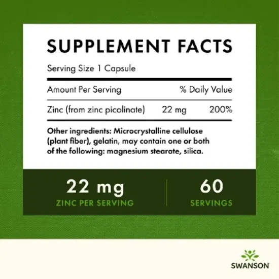 Swanson Zinc Picolinate Mineral Supplement, Helps Support Immune, Prostate & Vision Health, 22 mg (60 Capsules) image {3}