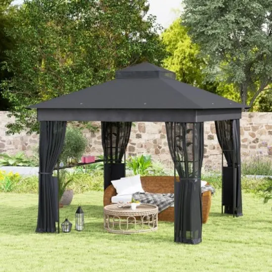 Outsunny&nbsp;10' x 10' Outdoor&nbsp;Gazebo with Shelves and Netting,&nbsp;Double&nbsp;Roof Patio Gazebo Canopy Shelter, UV30+ Protected image {5}