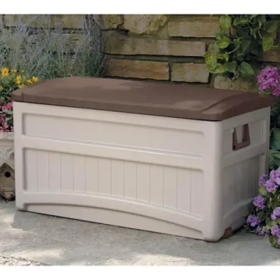 Suncast 73 Gallon Outdoor Patio Resin Deck Storage Box w/ Wheels, Taupe (2 Pack) image {1}