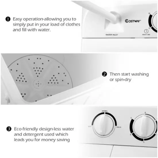 Costway Portable Mini Compact Twin Tub 20lb Washing Machine Washer Spin Dryer image {4}