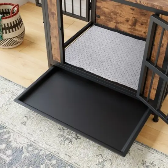 KWPZQEB Dog Crate Furniture, Wooden Dog Kennel Indoor with Double Door, Dog Cage with Pull-Out Tray, Dog House Side Table for Medium/Small Dog Use image {6}
