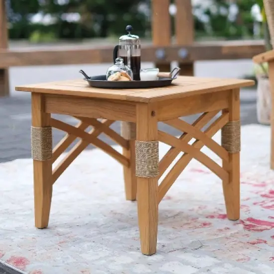 Cambridge Casual 5pc Carmel Teak Wood Outdoor Patio Conversation Set with Tan Cushions image {8}