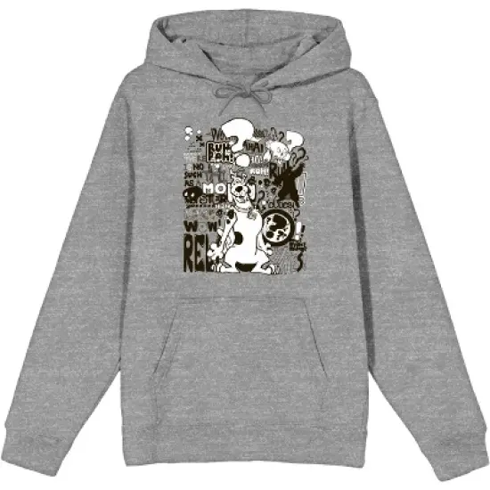 Scooby Doo Cartoon Black and White Print Men's Heather Grey Hooded Sweatshirt image {6}