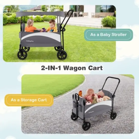 Infans 2-Seat Stroller Wagon Folding Baby Stroller w/ Adjustable Canopy & Handles Grey image {3}