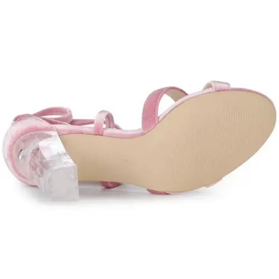 Allegra K Women's Velvet Lace Up Clear Heels Block Heel Sandals image {5}