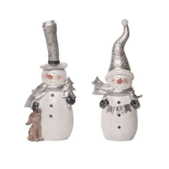 Transpac Small Metallic Snowman Figurine Set of 2 Christmas Home Decorations Resin Decorative Objects image {1}