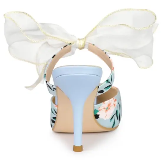 Allegra K Women's Floral Printed Lace Strap Stiletto Heels Mules image {2}