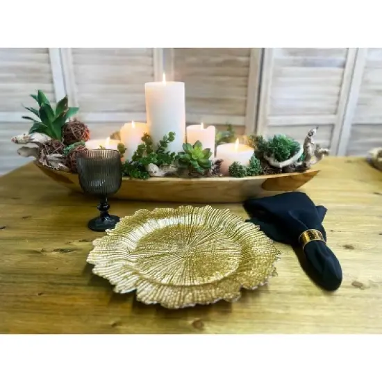 Essential Decor & Beyond 13" Ivory Glass Charger With Beaded Edge in Rosegold Set of 4 image {1}