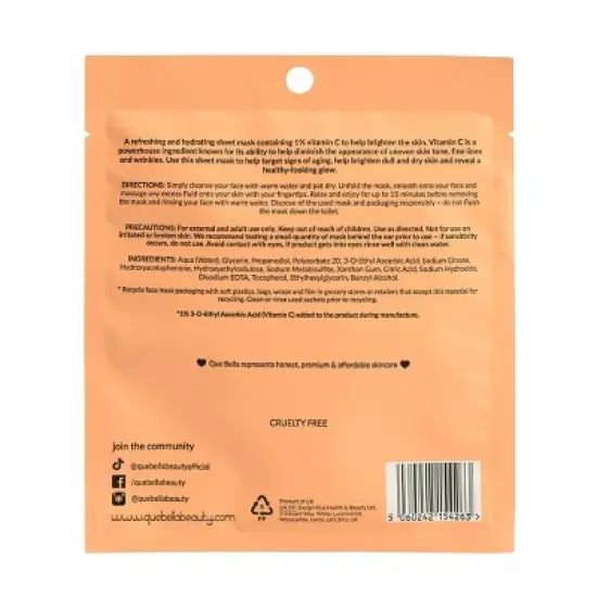 Que Bella 1% Vitamin C Sheet Mask - 0.63oz image {2}