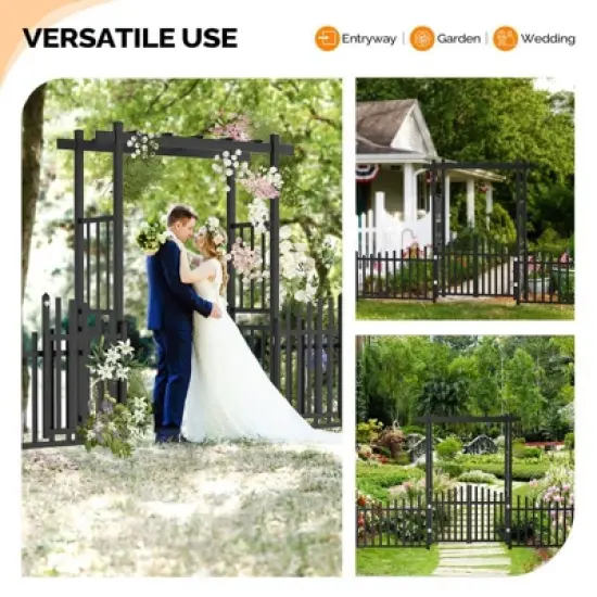 Karl Home 85 In. Black Pvc Garden Arbor With Gate And Fence image {2}
