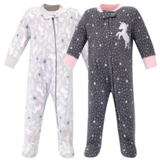 Hudson Baby Infant Girl Fleece Zipper Sleep and Play 2pk, Whimsical Unicorn image {3}