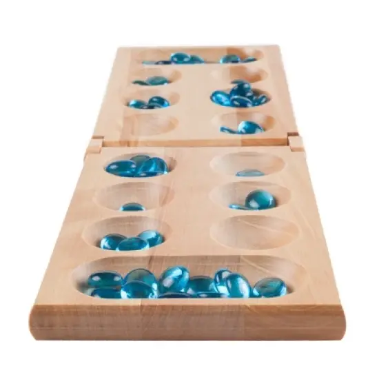 Toy Time Wooden Kids' Folding Mancala Game With 48 Crystal Pieces - Blue image {1}