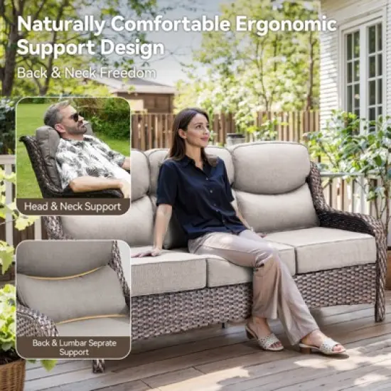 Gymojoy 8 Pieces Outdoor 6 Inch Sofa Swivel Chair Ottoman with Fire Pit Table image {6}