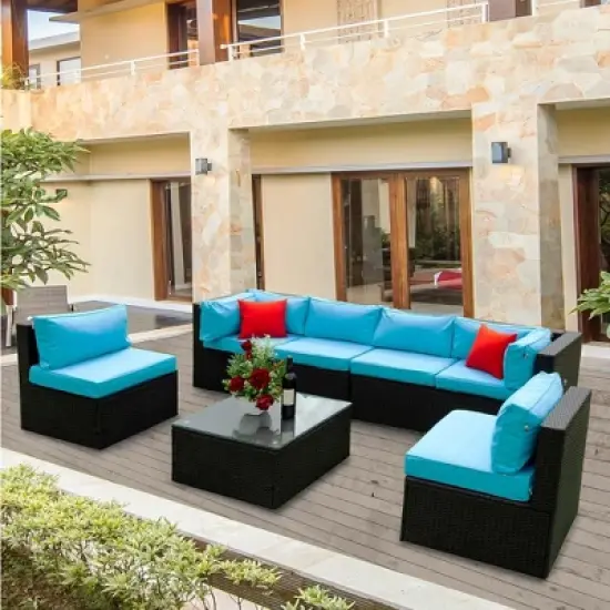 YOOCOZZ 5-Piece Outdoor Rattan Sectional Sofa Set with Loveseats, Armless Sofas, and Table, Free Combination image {13}
