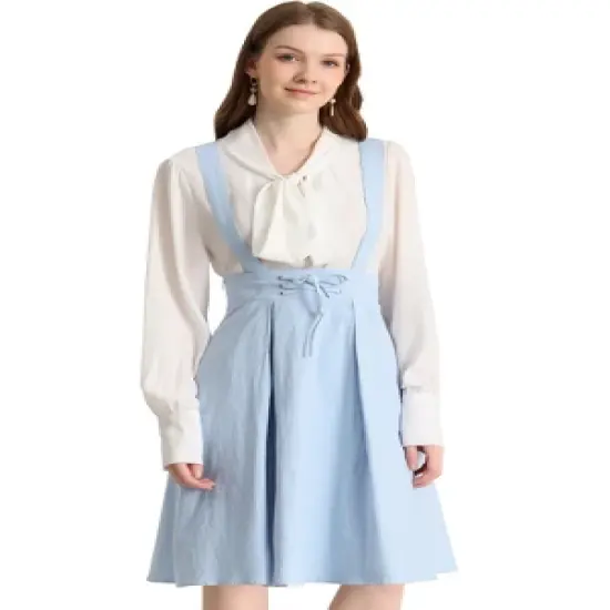Allegra K Women's Elastic Waist Lace Up A Line Suspender Skirt image {10}
