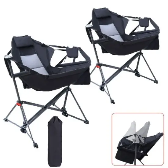 Hammock Camping Chair with Stand, High Back Swing Rocker, Folding Design, Cup Holder & Side Pocket, Heavy Duty for Outdoor Use image {9}