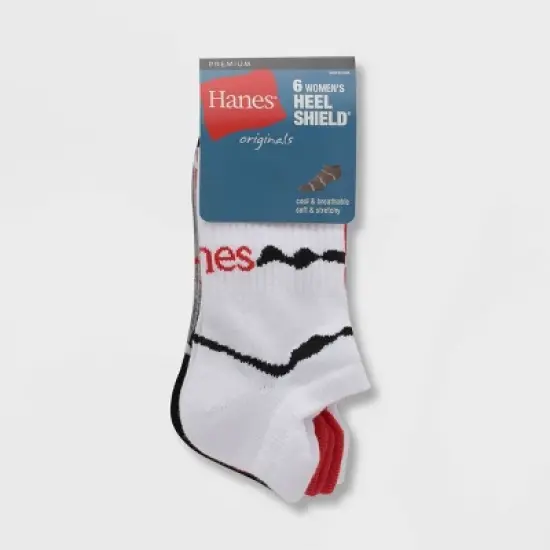 Hanes Originals Women's 6pk Heel Shield Socks - White/Red/Black 5-9 image {1}