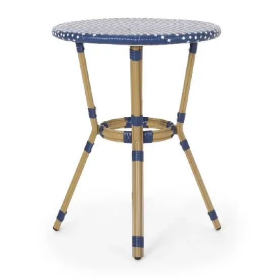 Paul 3pc Outdoor Aluminum French Bistro Set - Dark Teal/White/Bamboo - Christopher Knight Home image {6}