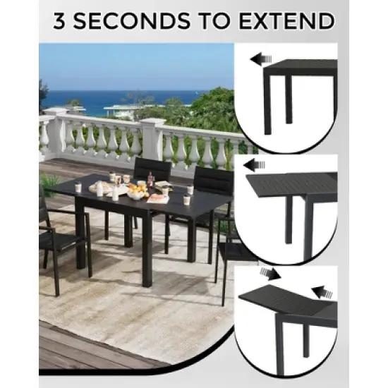 Expandable Patio Table for 4-6 Persons, Extentable Outdoor Dining Table Set 31.5&rdquo;-63&rdquo;, Aluminum Slat Frame, Rectangular image {5}