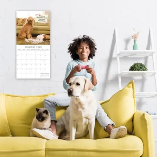 2026 Square Wall Calendar, Dog Shaming, 16-Month Humor Theme with 180 Reminder Stickers (12x12 In) image {1}