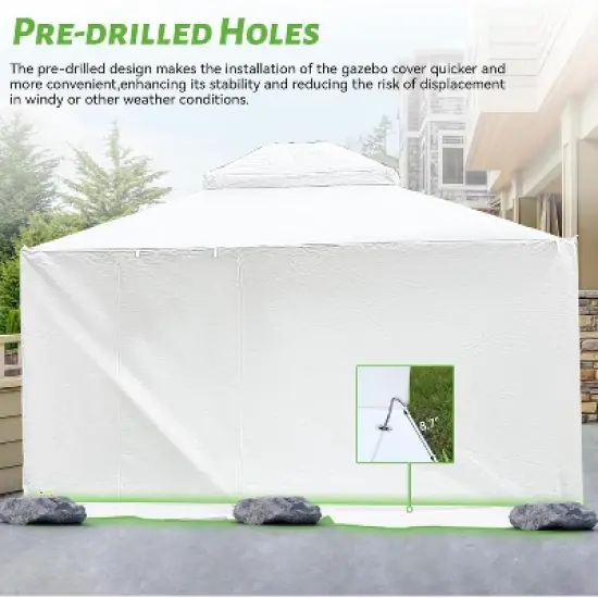 DOMETOUR 12'x14' Universal Gazebo Cover with Sidewalls & Mesh Windows, Waterproof All-Season Enclosure, White image {5}
