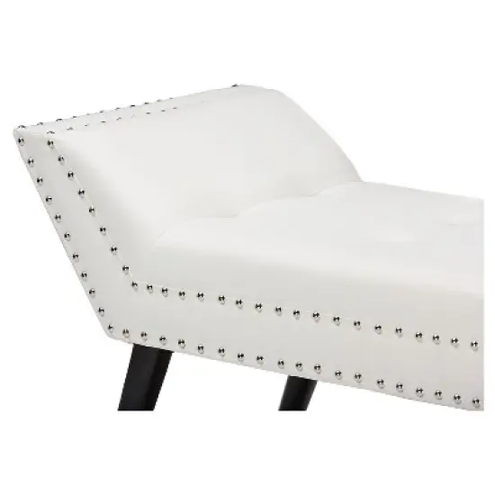 Tamblin Modern And Contemporary Faux Leather Upholstered Large Ottoman Seating Bench - White - Baxton Studio image {3}
