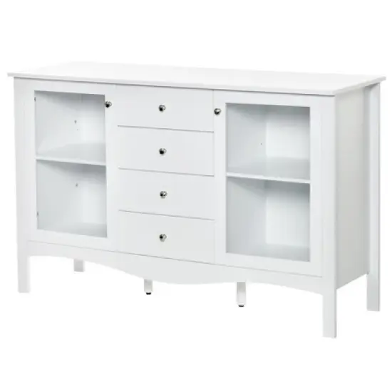 HOMCOM Modern Sideboard, Serving Buffet Cabinet, Cupboard with Glass Doors, Drawers and Adjustable Shelves for Living Room, White image {3}