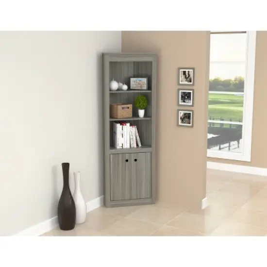 70.02" Corner Bookshelf Gray - Inval image {1}