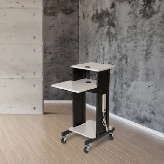 Premium Presentation Lecture Podium Cart Ivory Woodgrain/Black - Hampden Furnishings image {6}