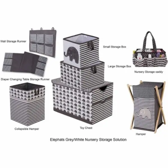 Bacati - Elephants White/Gray Fabric Storage Box/Tote Small image {4}