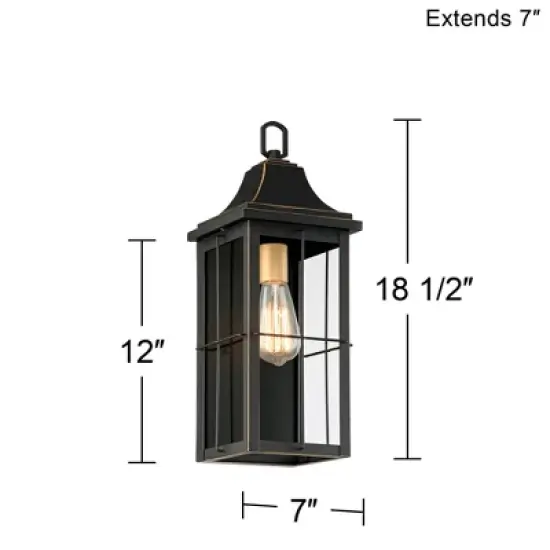 John Timberland Sunderland Vintage Outdoor Wall Light Fixture Black Warm Gold 18 1/2" Clear Glass Panels for Post Exterior Barn Deck House Porch Yard image {3}
