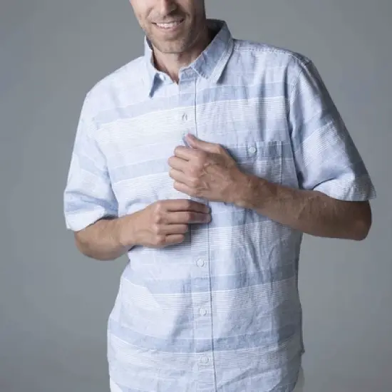 Hope & Henry Mens' Linen Short Sleeve Button Down Shirt image {3}