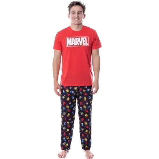 Marvel Thor Captain America Iron Man Men's Superhero Top And Pants Pajama Set Red image {4}