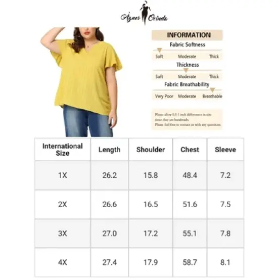 Agnes Orinda Women's Plus Size Casual Trendy V Neck Flare Sleeve Striped T-shirts image {5}