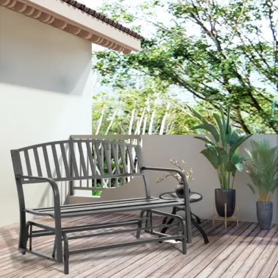 Outsunny Patio Glider Bench Outdoor Swing Rocking Chair Loveseat with Power Coated Sturdy Steel Frame, Black image {1}