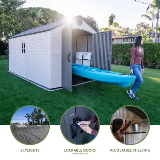 Lifetime 8' x 15' Outdoor Storage Shed Desert Sand: HDPE Construction, UV Protected, 10-Year Warranty image {4}
